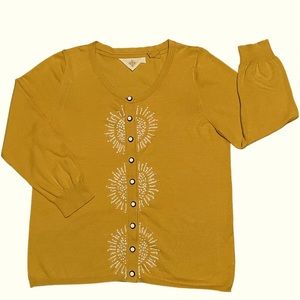 HWR Monogram|The Vest|Mustard Yellow Cardigan|Anthropologie|Sweater|Size Large